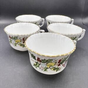 Hammersley Holly 5 Tea Cups Fine Bone China England Christmas FLAWS, FOR DECOR